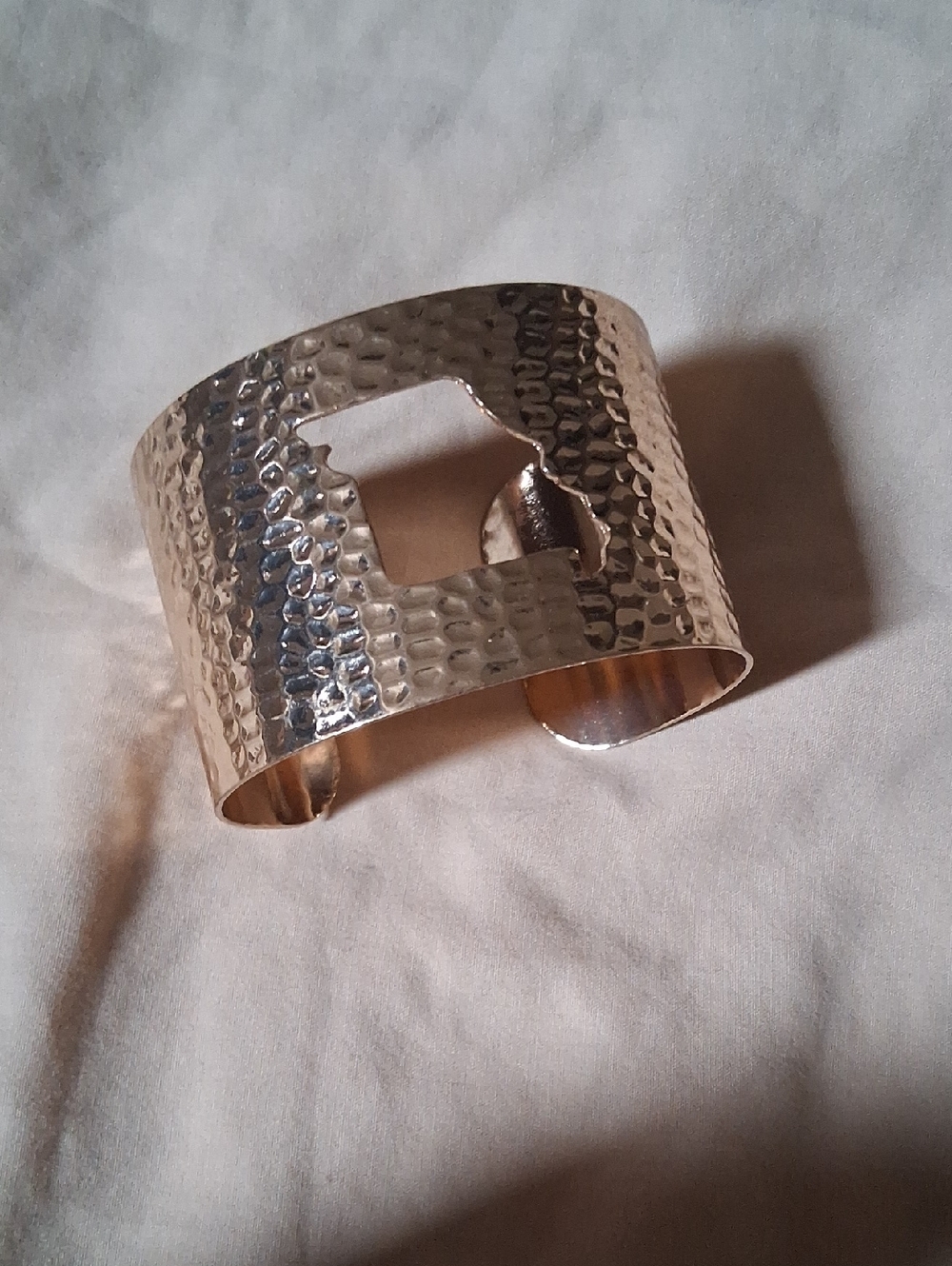 Hammered Gold Tone Cuff Bracelet with Cutout